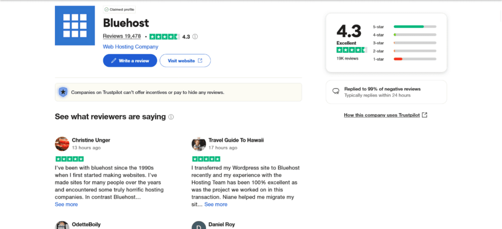 Bluehost Ratings